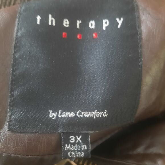 Therapy Womens Brown Faux Leather Bomber Jacket Ribbed Detail Size 3X - Picture 3 of 6